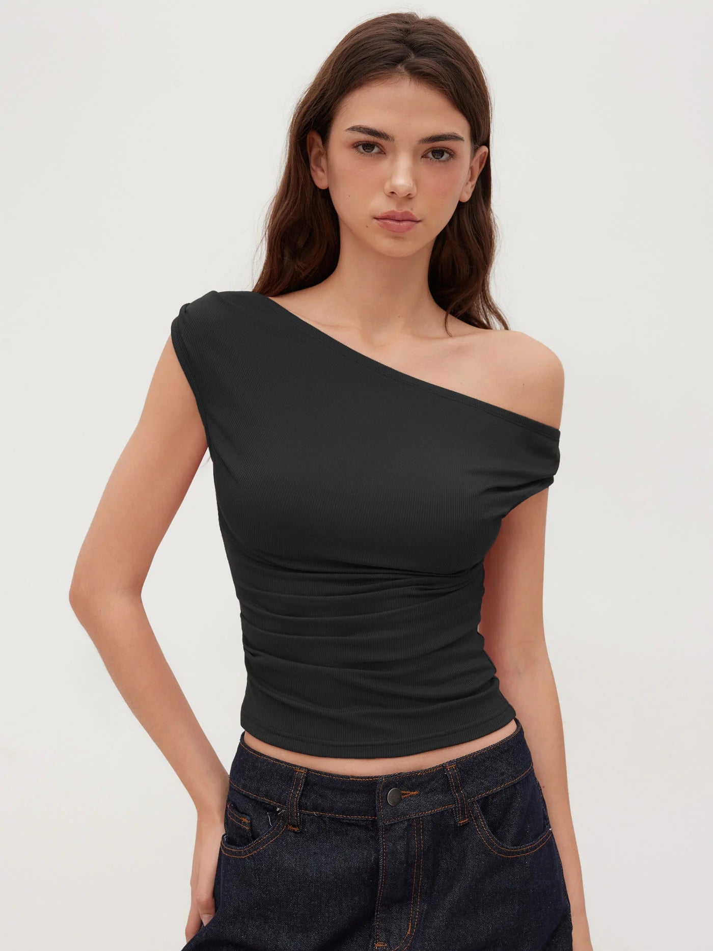 Top Violette — Bardot Fruncido