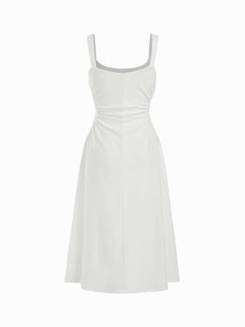 Vestido Midi — Escote Cuadrado Drapeado