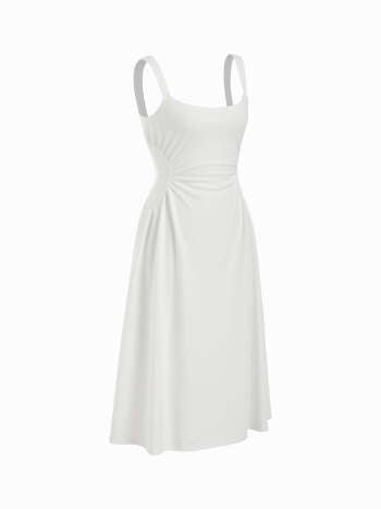 Vestido Midi — Escote Cuadrado Drapeado