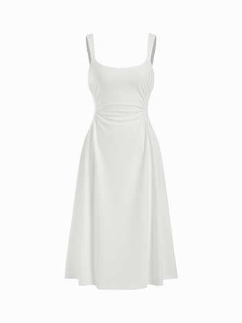 Vestido Midi — Escote Cuadrado Drapeado