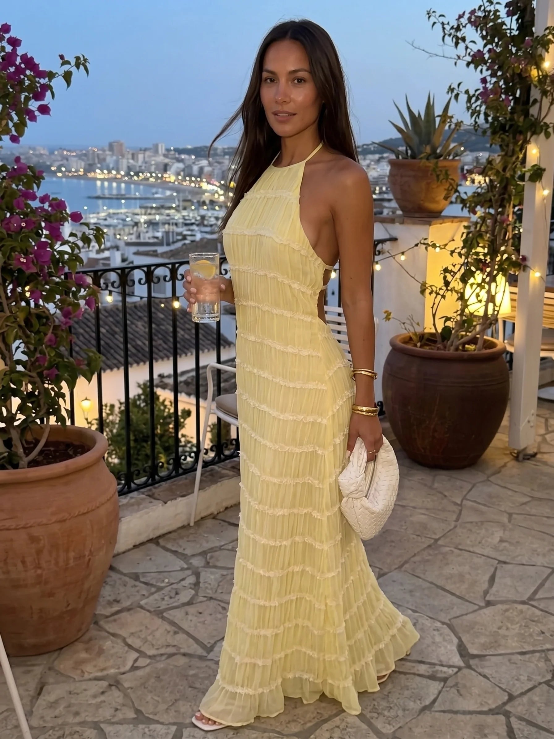 Vestido Maxi Ángela — Halter Texturizado