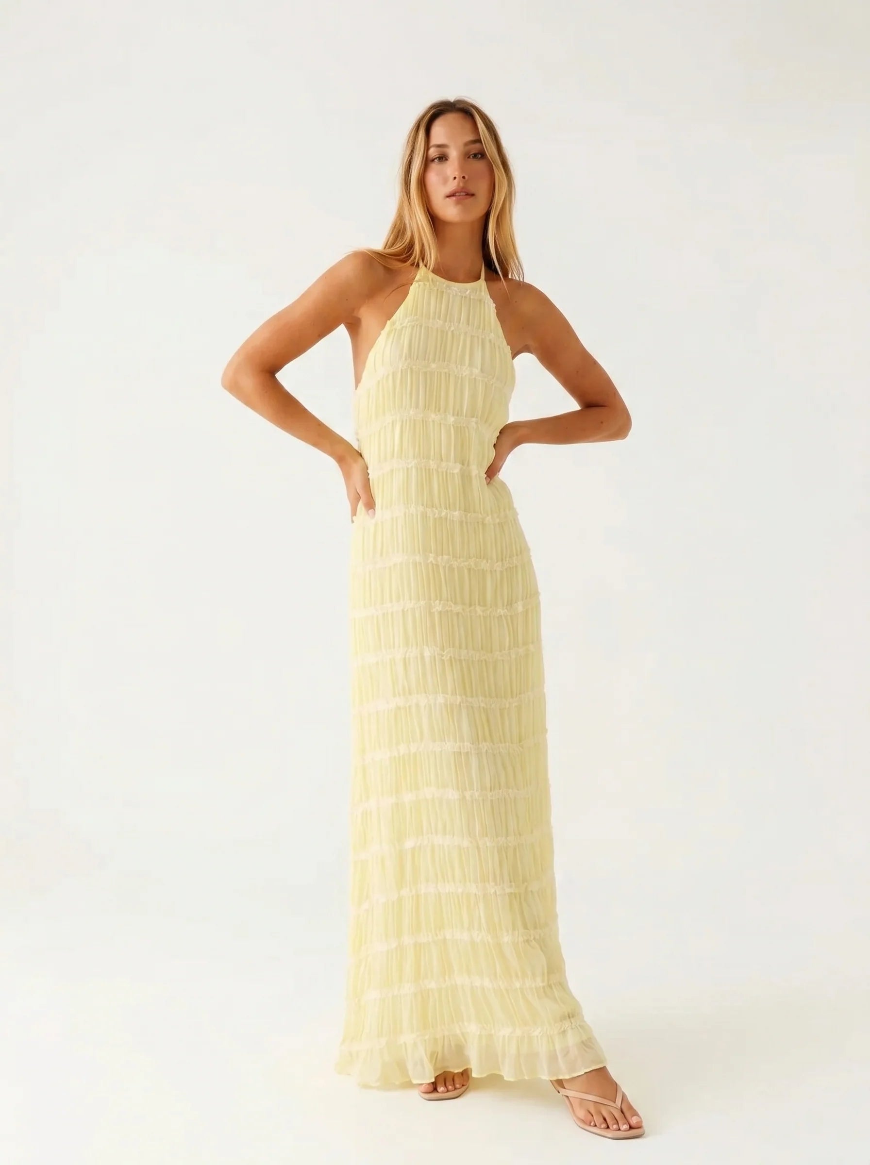 Vestido Maxi Ángela — Halter Texturizado