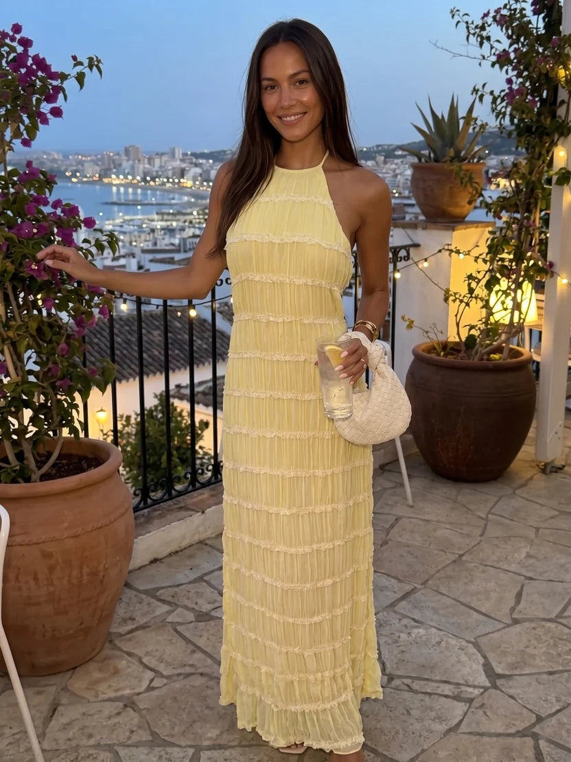Vestido Maxi Ángela — Halter Texturizado